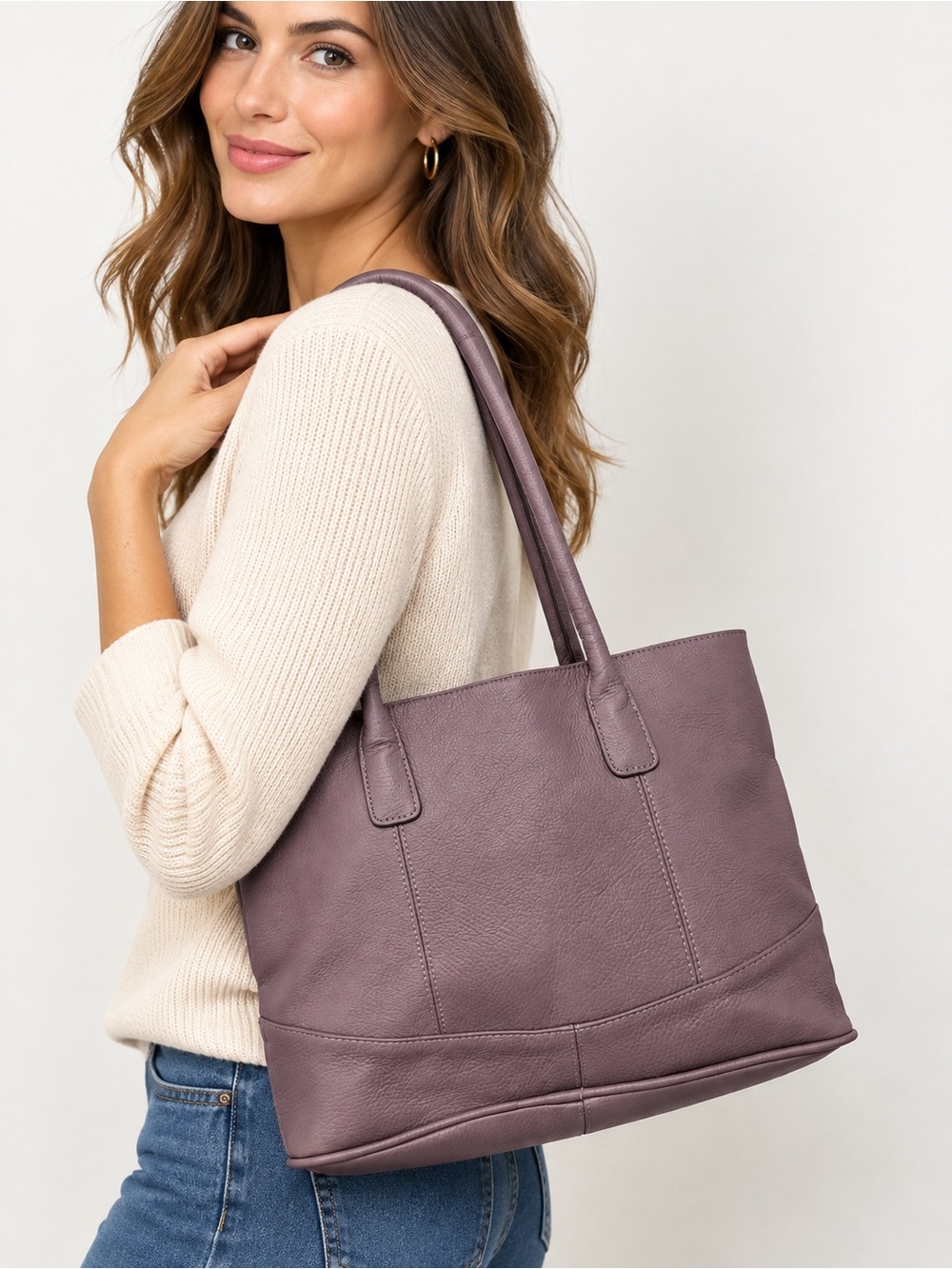 AmeriLeather Lavender Genuine Leather Shoulder Tote Bag